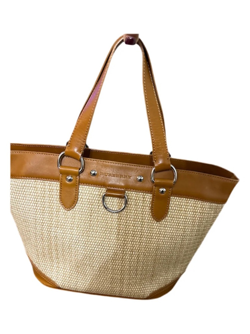 BURBERRY RAFFIA & LEATHER TOTE BAG